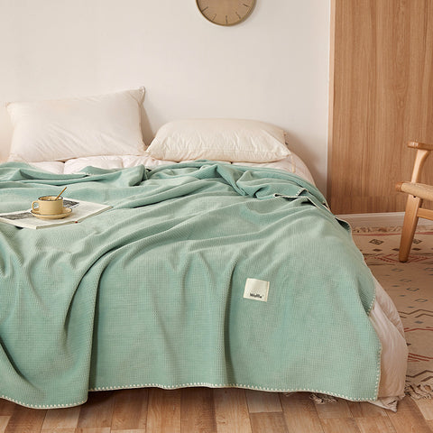 200*230CM Green Ultra-Soft Dual-Sided Waffle & Plush Fleece Blanket - Large Cozy Throw for Bed & Sofa