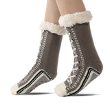 2 Pcs Grey Women's Ultra Soft Sherpa Lined Slipper Socks - Cozy Warm Non-Slip Gripper Home Socks