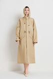 Size M Khaki Women's Chic Lightweight Waterproof Raincoat - Long Hooded Packable Rain Jacket with Pouch
