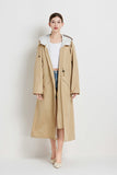 Size L Khaki Women's Chic Lightweight Waterproof Raincoat - Long Hooded Packable Rain Jacket with Pouch