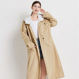 Size XL Khaki Women's Chic Lightweight Waterproof Raincoat - Long Hooded Packable Rain Jacket with Pouch