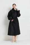 Size L Black Women's Chic Lightweight Waterproof Raincoat - Long Hooded Packable Rain Jacket with Pouch