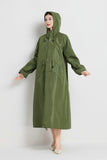 Size L Green Women's Chic Lightweight Waterproof Raincoat - Long Hooded Packable Rain Jacket with Pouch
