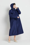 Size L Dark Blue Women's Chic Lightweight Waterproof Raincoat - Long Hooded Packable Rain Jacket with Pouch