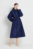 Size L Dark Blue Women's Chic Lightweight Waterproof Raincoat - Long Hooded Packable Rain Jacket with Pouch