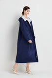 Size L Dark Blue Women's Chic Lightweight Waterproof Raincoat - Long Hooded Packable Rain Jacket with Pouch