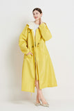 Size L Yellow Women's Chic Lightweight Waterproof Raincoat - Long Hooded Packable Rain Jacket with Pouch