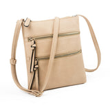 Light khaki Compact Women's Crossbody Bag - Adjustable Strap, Double Zipper Closure, 18x21cm Lightweight PU Leather Shoulder Bag