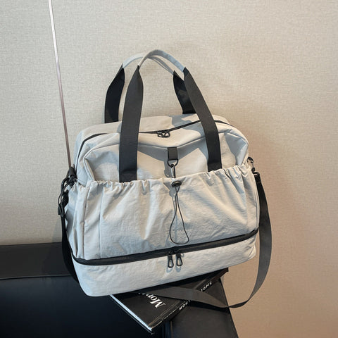 Grey and Black Large Capacity Travel Bag with Wet/Dry Separation - Canvas + Polyester, Lightweight Handbag for Short Trips and Fitness, Fits on Luggage