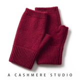 Red Color Block Cashmere Fingerless Gloves for Women Autumn Winter Outdoor Cold Protection Warm Knitted Gloves