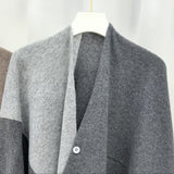 Grey Pure Wool Extra Large Shawl Scarf Color Block Multi-functional Warm Cashmere Cape Poncho