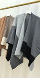 Grey Pure Wool Extra Large Shawl Scarf Color Block Multi-functional Warm Cashmere Cape Poncho