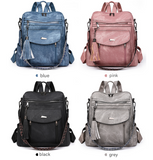 Black Chic Women's PU Leather Convertible Backpack - Anti-Theft Design, Multi-Pocket Shoulder Bag with Tassel