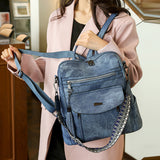 Blue Chic Women's PU Leather Convertible Backpack - Anti-Theft Design, Multi-Pocket Shoulder Bag with Tassel
