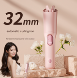 Black Portable Cordless Hair Curler - USB-C Rechargeable Automatic Hair Waver with Ceramic Barrel & Anti-Scald Design