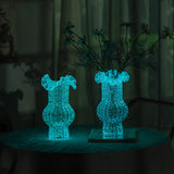 Pink Elegant Glow-in-the-Dark Glass Vase - Vintage-Style Ruffled & Ribbed Centrepiece