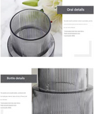 Transparent Modern Two-Tier Ribbed Glass Vase - Elegant Cylindrical Flower Centrepiece for Home Decor