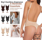 2 Pcs Size S Black Seamless Backless Bodysuit Shapewear - Deep U-Plunge Tummy Control Thong Shaper