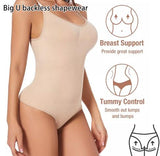 2 Pcs Size M Skin Color Seamless Backless Bodysuit Shapewear - Deep U-Plunge Tummy Control Thong Shaper