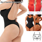 2 Pcs Size XL Skin Color Seamless Backless Bodysuit Shapewear - Deep U-Plunge Tummy Control Thong Shaper