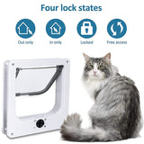 Size M White 4-Way Locking Pet Flap Door for Cats and Small Dogs - Weatherproof Magnetic Cat Door