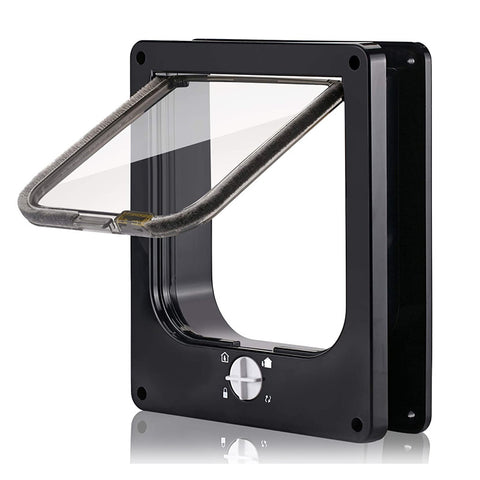 Size S Black 4-Way Locking Pet Flap Door for Cats and Small Dogs - Weatherproof Magnetic Cat Door