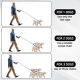 Black 3-in-1 Tangle-Free Dog Leash for 1-3 Dogs - Heavy Duty Bungee Coupler with Reflective Stitching & Padded Handle