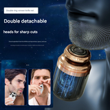 Black Portable Mini Electric Shaver for Men - USB Fast-Charge Travel Razor with Washable Head & Nose Trimmer Attachment