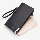 Black Men's Business Casual Long Wallet Clutch - PU Leather Large Capacity Phone & Card Holder with Wrist Strap