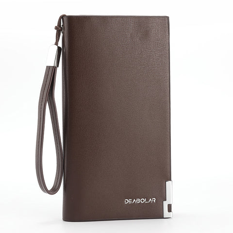 Brown Men's Business Casual Long Wallet Clutch - PU Leather Large Capacity Phone & Card Holder with Wrist Strap