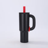 Black 40oz Macron Stainless Steel Insulated Tumbler with Handle and Straw - 14.8 x 10.5 x 28 cm Large Capacity Car-Friendly Travel Mug