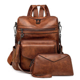 Two-color Brown Rough Women's Retro PU Leather Backpack - Dual-Color Tassel Design, Winter High-End Style