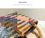 Happy Dog Vintage Striped Dachshund Woven Tote Bag - Stylish Hand-Carry Beach Bag for Women