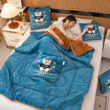 Lake Blue Padded Thickened Hat Bear 2-in-1 Foldable Car Pillow Blanket - Cozy 40x40cm Pillow, Unfolds to 100x150cm Blanket for Travel and Office Naps