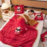 Wine Red Padded Thickened Hat Bear 2-in-1 Foldable Car Pillow Blanket - Cozy 40x40cm Pillow, Unfolds to 100x150cm Blanket for Travel and Office Naps