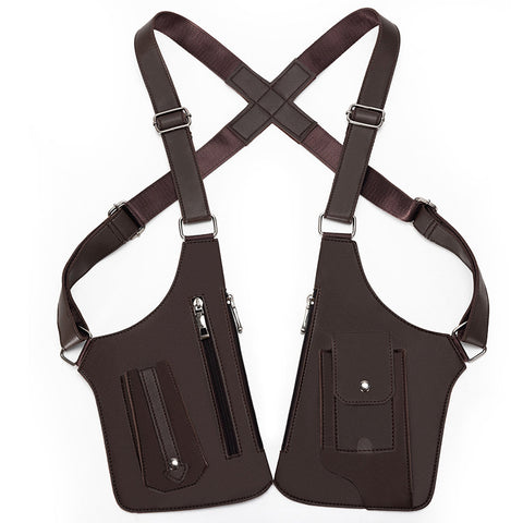 Brown Tactical Underarm Shoulder Holster Bag - Anti-Theft Double Pouch Vest Pack for Men