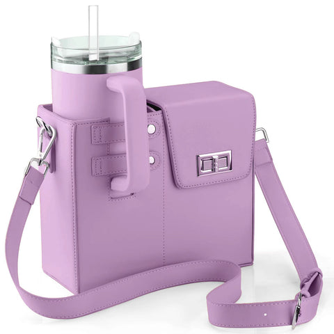 Purple Portable Insulated Water Bottle Carrier Bag with Adjustable Shoulder Strap - Crossbody Drink Holder for Outdoor Activities