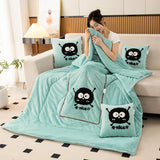 Water Green Padded and Thickened Elf 2-in-1 Foldable Car Pillow Blanket - Cozy 40x40cm Pillow, Unfolds to 100x150cm Blanket for Travel and Office Naps
