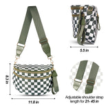 Blue Checkered Trendy Sling Bag - Women's Crescent Crossbody Purse with Wide Adjustable Strap