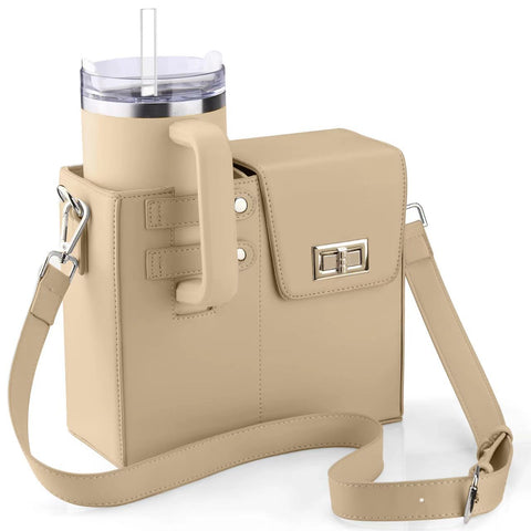 Apricot Portable Insulated Water Bottle Carrier Bag with Adjustable Shoulder Strap - Crossbody Drink Holder for Outdoor Activities