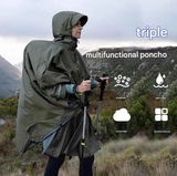Green 3-in-1 Waterproof Rain Poncho - Lightweight Hooded Raincoat, Ground Tarp & Emergency Shelter for Hiking, Camping, and Outdoor Survival