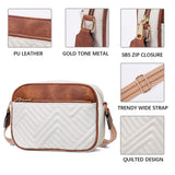 Double Zipper Black White Brown Chic Quilted Crossbody Bag - Vintage PU Leather Shoulder Purse with Adjustable Strap