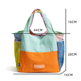 Purple Vibrant Colorblock Foldable Tote Bag Lightweight Reusable Shopping Shoulder Bag