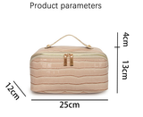 Grey Chic Croc-Embossed Travel Makeup Case Large Capacity Cosmetic Organizer Bag