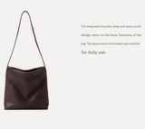 Light Brown Minimalist Vintage-Style PU Leather Shoulder Bag Casual Commuter Tote