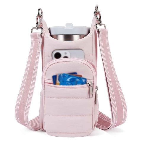 Pink Women's Crossbody Water Bottle Bag-Perfect for Hiking and Cycling