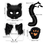 Reddish-brown Halloween Furry Fox Costume Set - Plush Mask, Ears Headband, Tail, and Paws for Cosplay