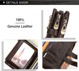 Red Genuine Leather Men's RFID Blocking Wallet - High Capacity Trifold with Zipper Coin Pocket