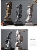 Silver Modern 'Silence is Golden' Abstract Sculpture - Nordic Resin Art Statue for Office & Living Room Decor