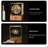 Saturn Luminous 3D Crystal Cube Night Light - Laser Engraved Artwork with Solid Wood Base